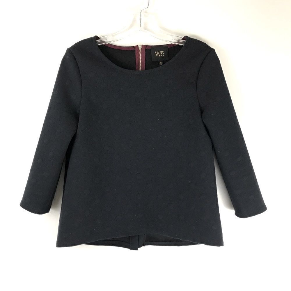 W5 ¾ sleeve navy blue polka dot sweater